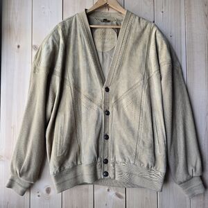Vintage Leo Chevalier Suede Leather Knit Button Cardigan Tan Mens XL